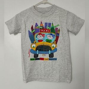 Vintage Danny First Gray Kids T-Shirt with Colorful Taxi Print